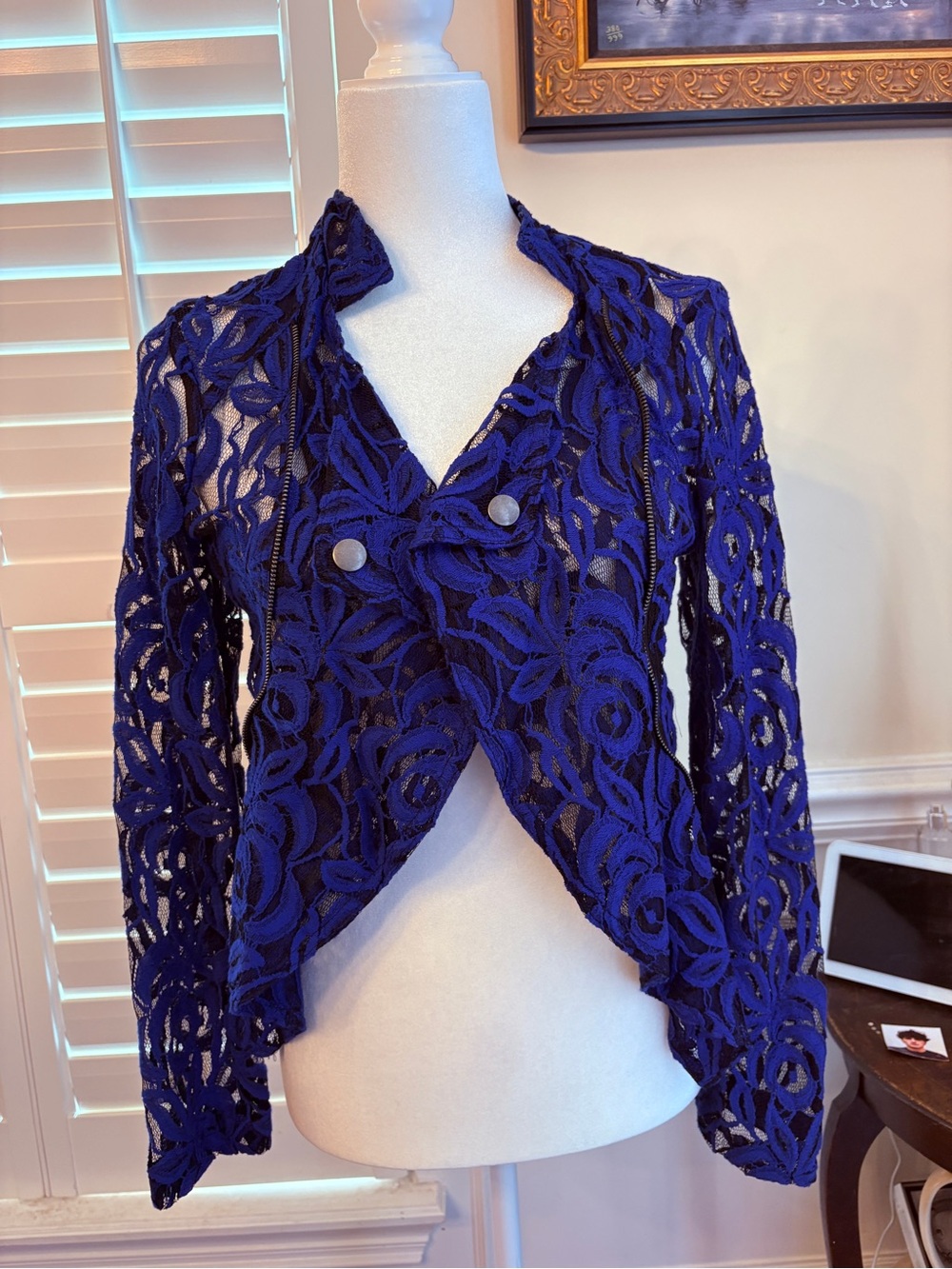 INC International Concepts Cobalt Blue Lace Open-Front Blazer